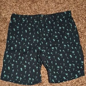 Izod Black Shorts with Teal Tropical Motif